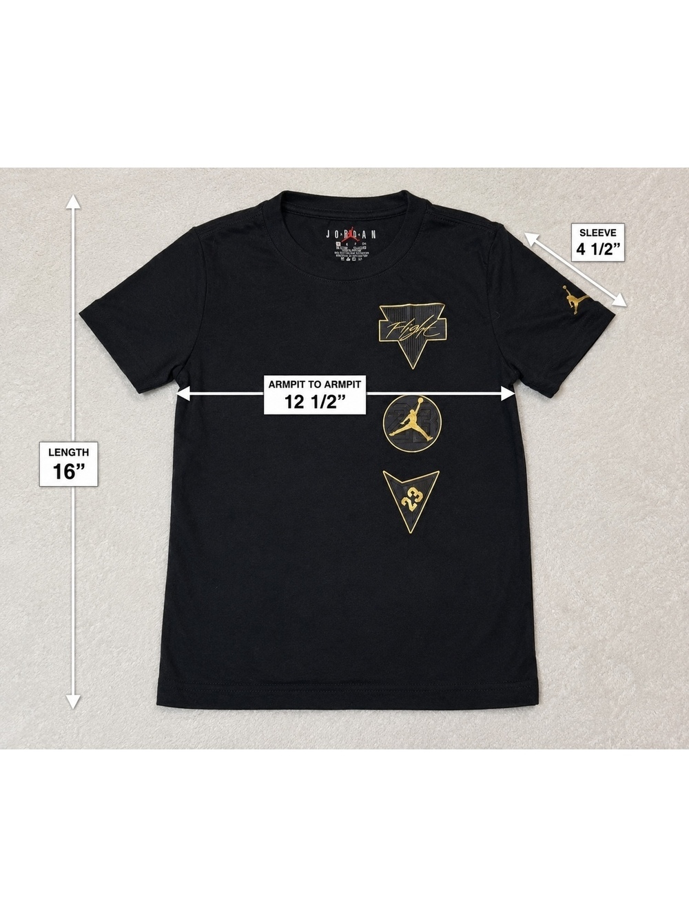 Jordan Boys T Shirt Size small 5 Black Gold Flight 23 Jumpman See Me Shine Tee - Picture 6 of 6